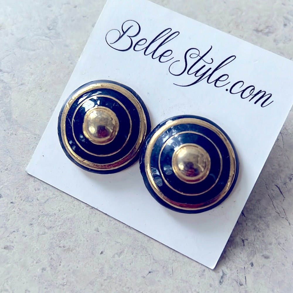 BelleStyle Vintage Navy Enamel Gold Earrings
